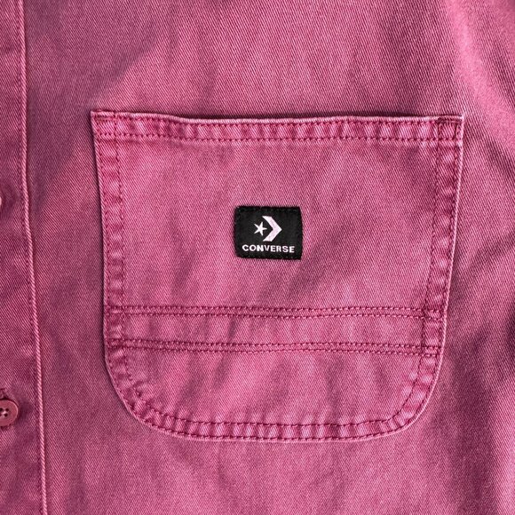 Converse Shirt Jacket Mens M Pink Button Up Cotton‎ Shacket Chore Pockets Thick - Picture 3 of 7